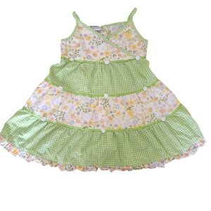 Blueberi Boulevard Green and Floral Kids Casual Dress 100% Cotton